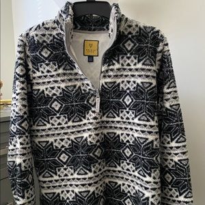 Black and white fluffy quarter zip
